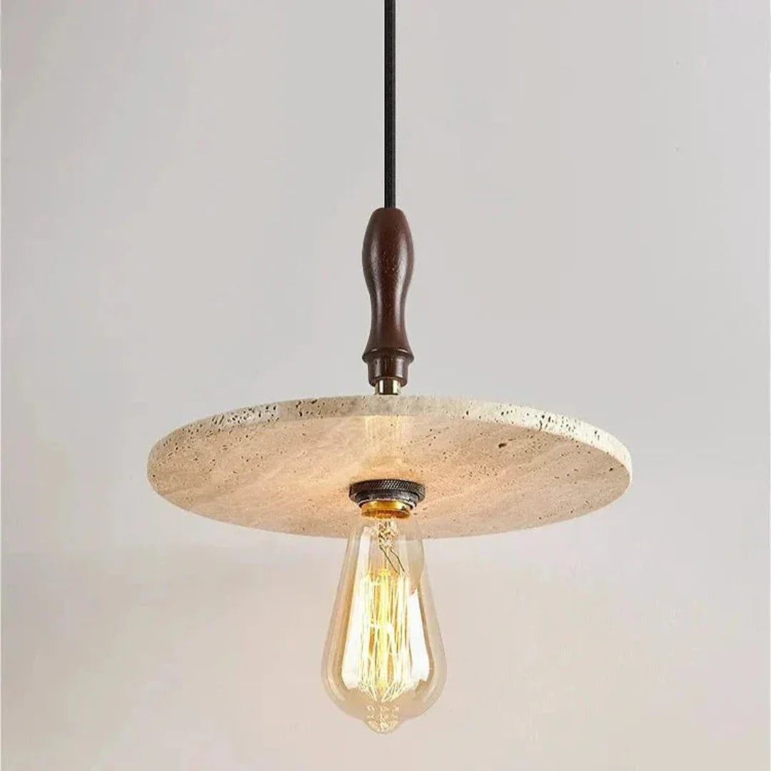 Medieval Hanging Candle Holder of Travertine and Wood