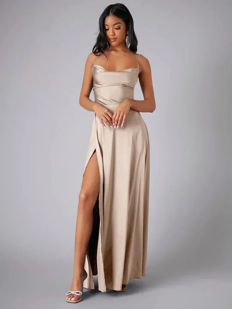 Maartje - Satin Evening Dress with High Split and Open Back