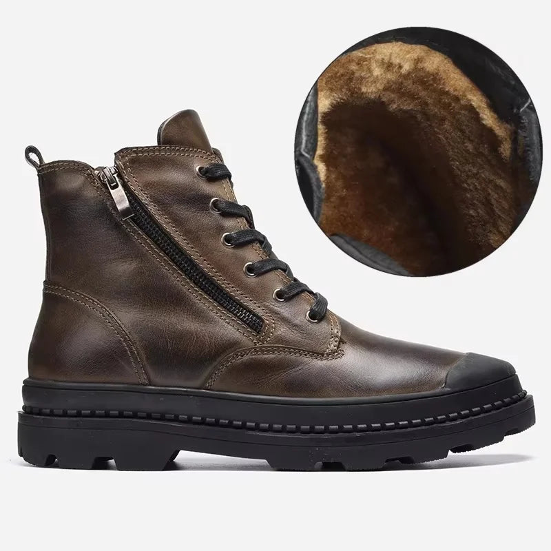 Vintage-Herrenstiefel aus Leder mit Schnürung und Reißverschluss – warm, robust und langlebig