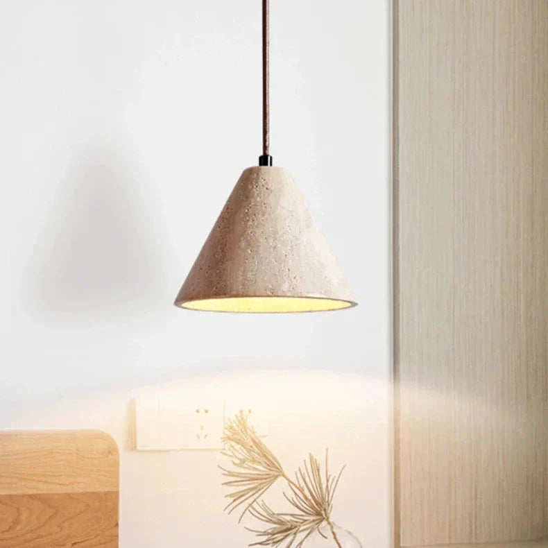 Candeeiro suspenso moderno em travertino com LED – Candeeiro elegante em calcário amarelo