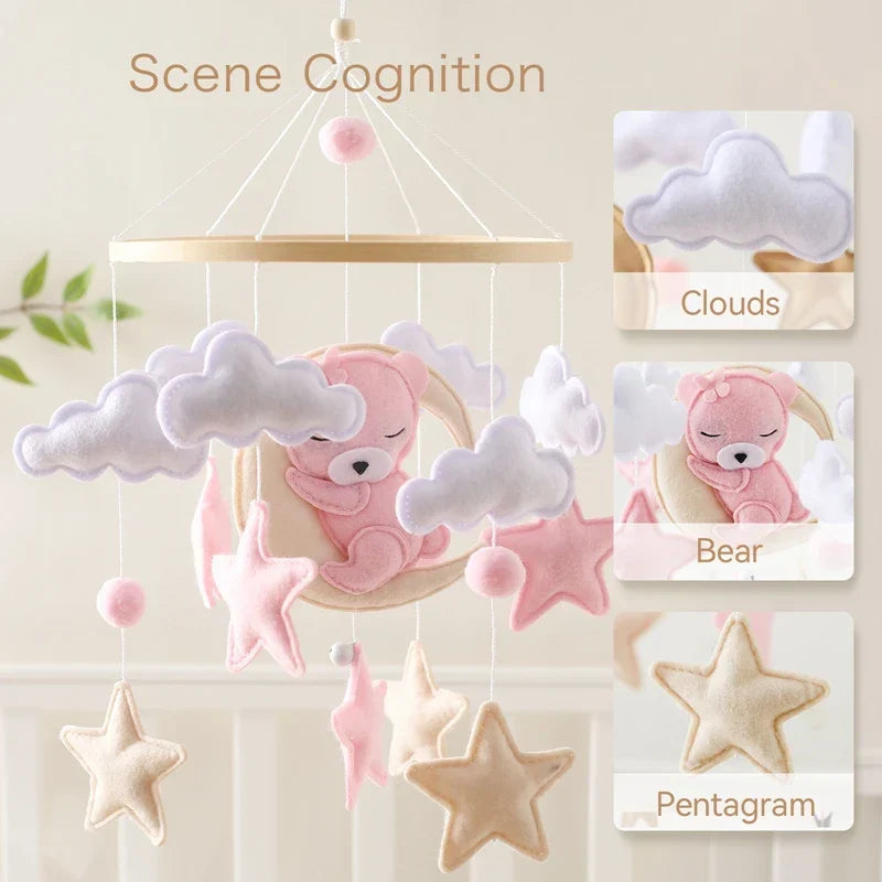Holz-Mobile fürs Babybett mit Filzbären – Beruhigendes und stilvolles Babyaccessoire