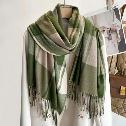 Ladies' Stylish Warm Scarf with Classic Check Design