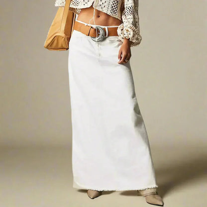 High-waisted straight denim skirt