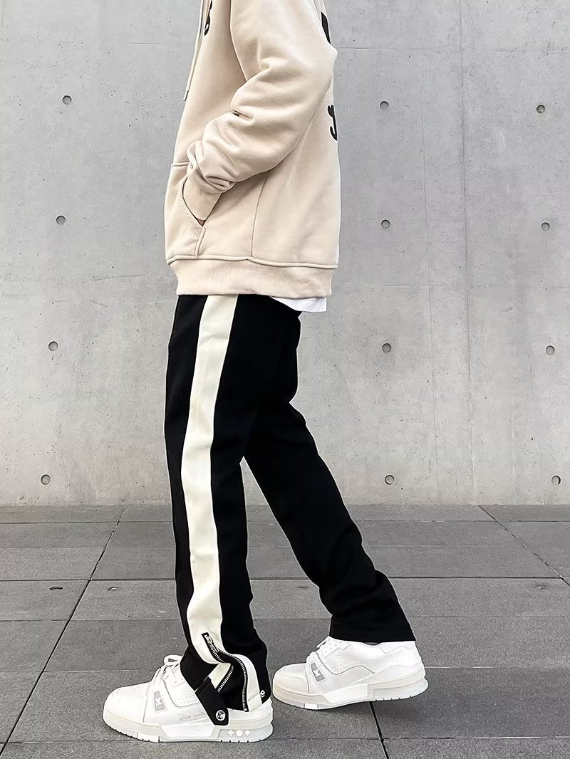 Unisex 90s Inspired Sweatpants with Side Stripe and Zip Detail at the Bottom