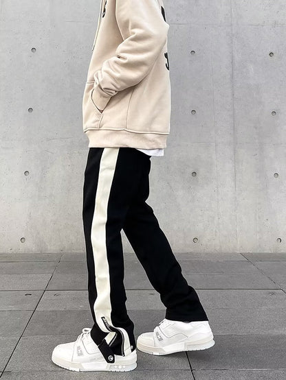 Unisex 90s Inspired Sweatpants with Side Stripe and Zip Detail at the Bottom