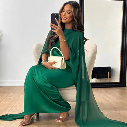 Elegant Ladies' Maxi Evening Dress with Cape Sleeves