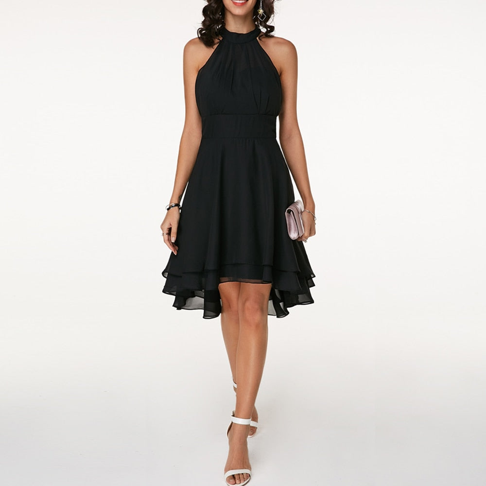 Luxe A-Line Mini Cocktail Dress for Ladies with Halter Neck