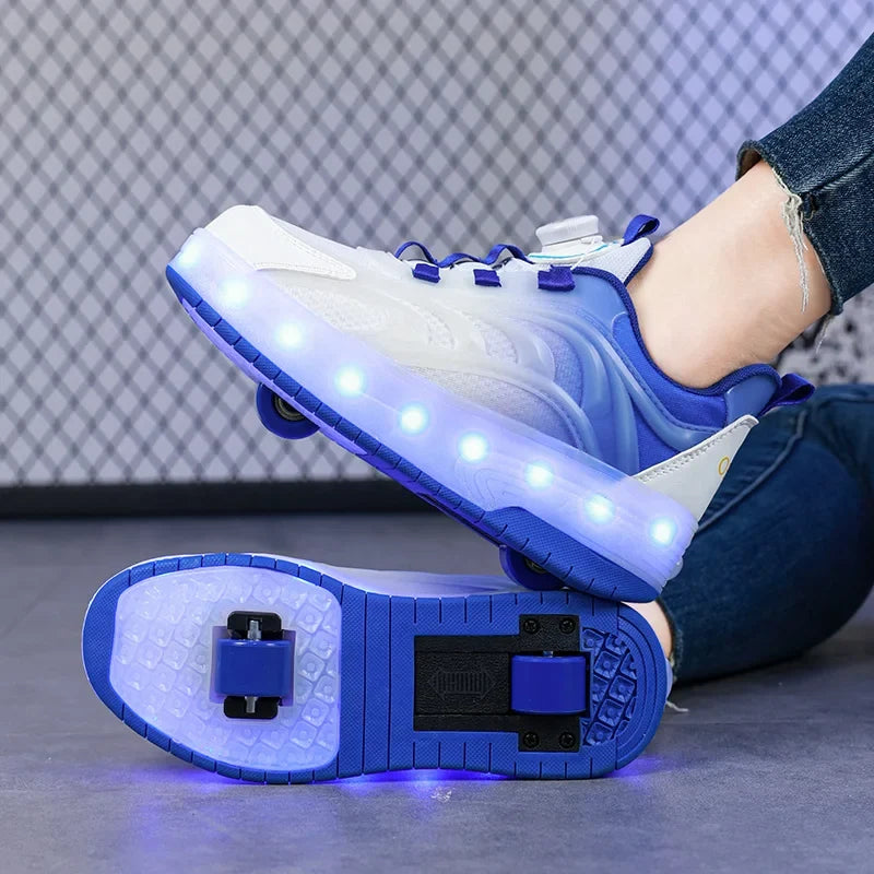 Zapatillas deportivas con ruedas y luces LED para niños – Zapatillas iluminadas para niños y niñas con ruedas recargables por USB