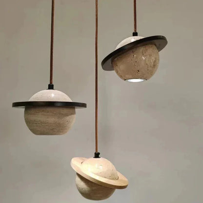 Round Travertine Pendant Lamp – Natural Elegance with LED
