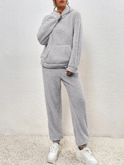 Cuddly teddy loungewear with hood for women - Sandy