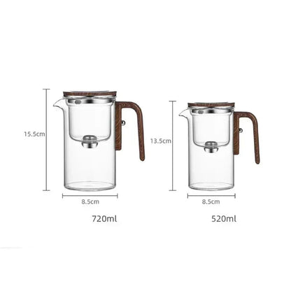Théière élégante en verre avec infuseur – Infusion raffinée et poignée en bois
