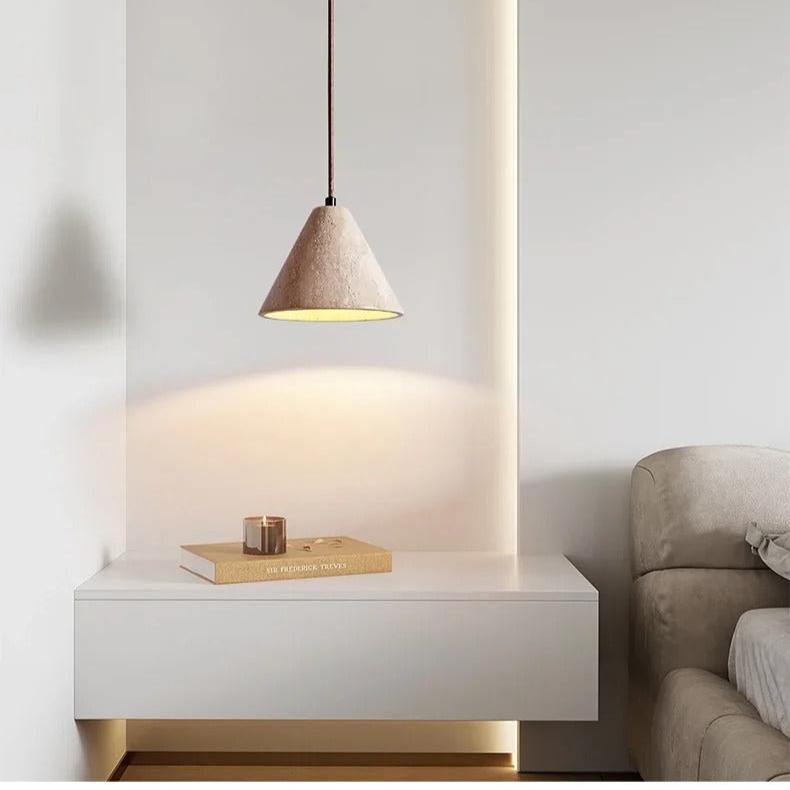 Candeeiro suspenso moderno em travertino com LED – Candeeiro elegante em calcário amarelo