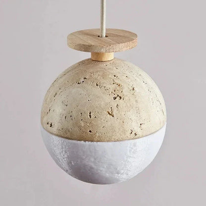 Round Travertine Pendant Light - Modern LED Lighting