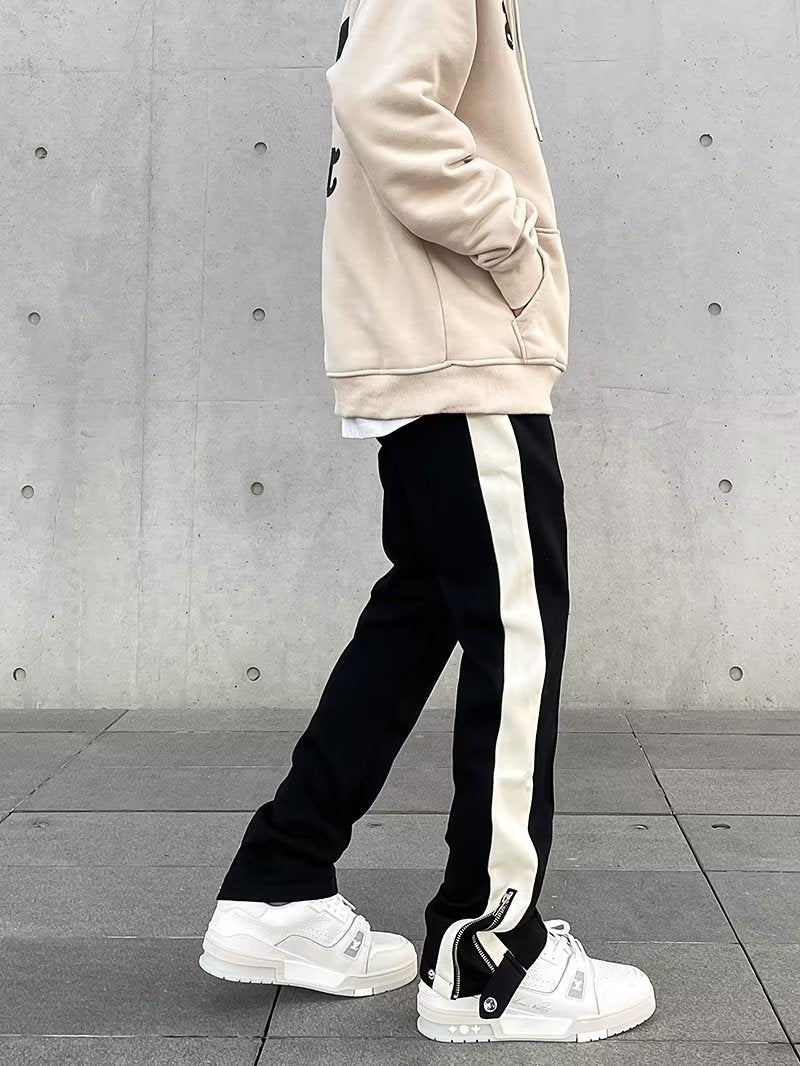 Unisex 90s Inspired Sweatpants with Side Stripe and Zip Detail at the Bottom