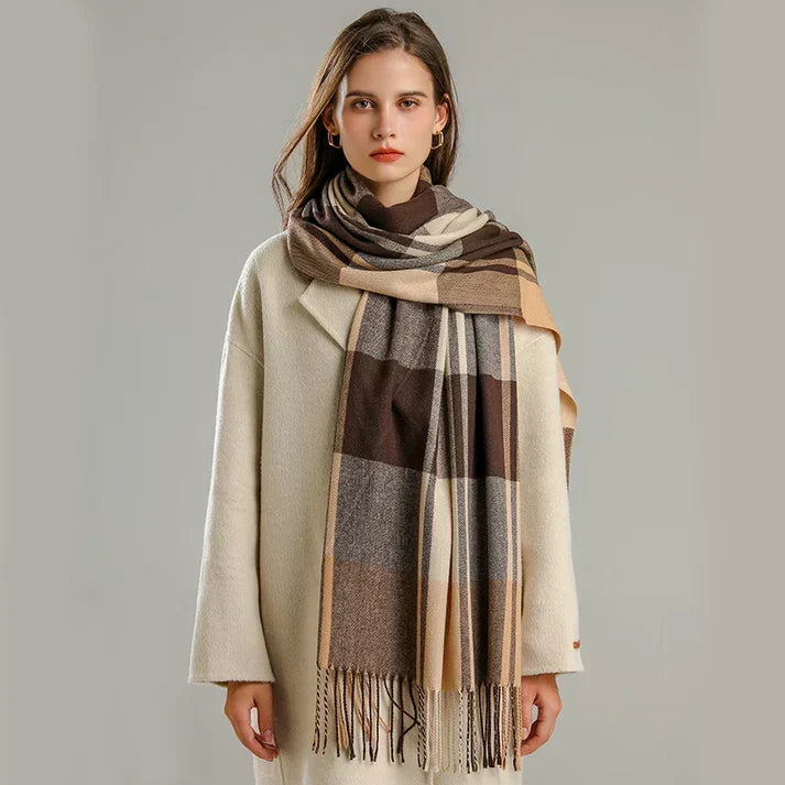 Ladies' Stylish Warm Scarf with Classic Check Design