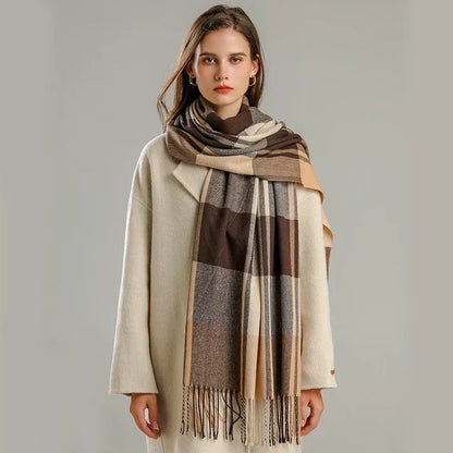 Ladies' Stylish Warm Scarf with Classic Check Design