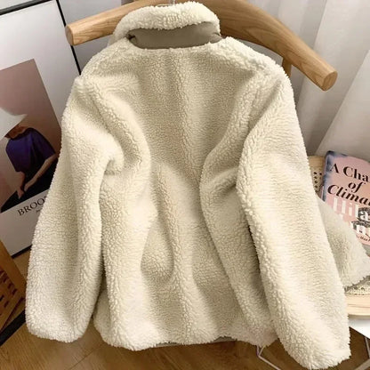 Ladies' Warm Teddy Jacket with High Collar and Zip Pockets