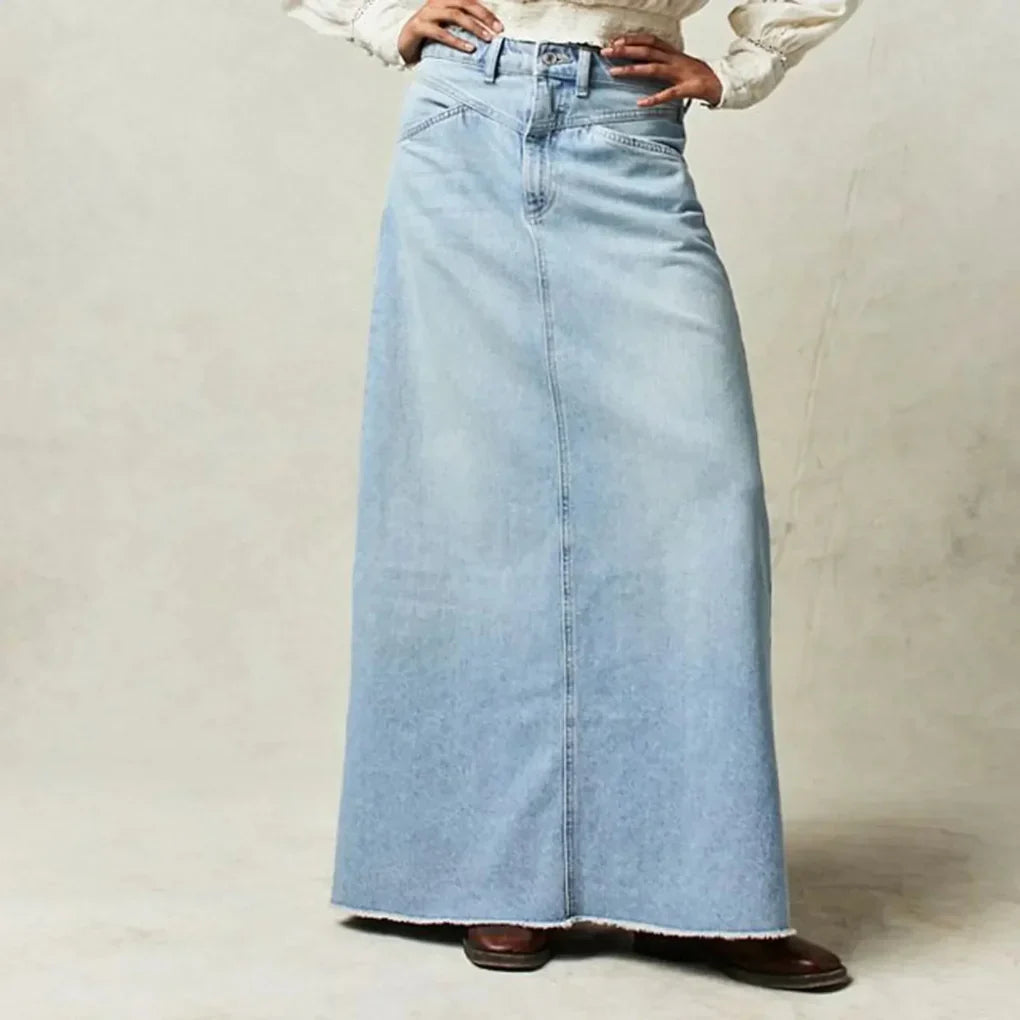 High-waisted straight denim skirt