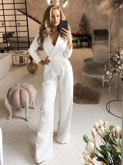 Elegant Wrap With Long Sleeves And Wide Legs Women’s Jumpsuit