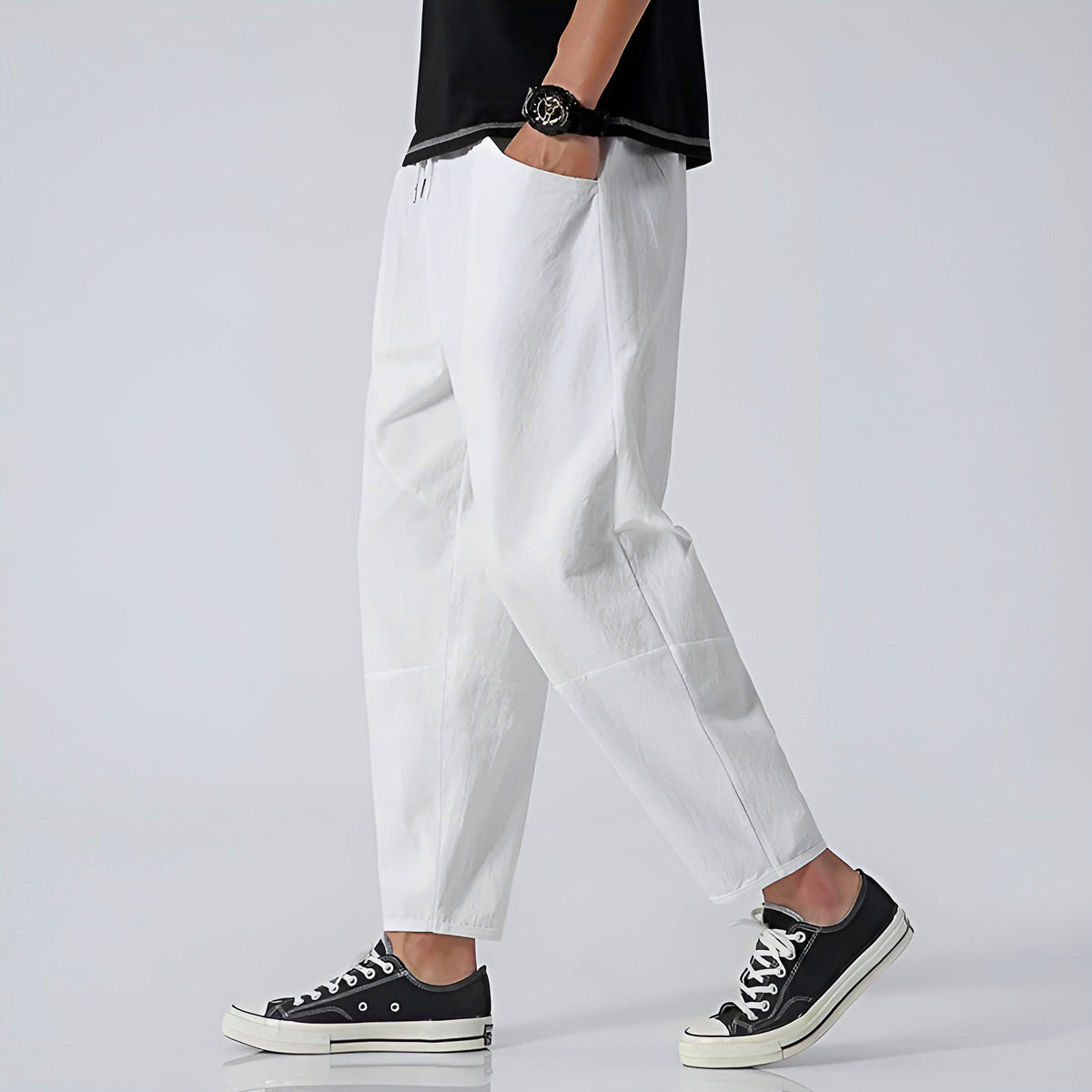 Pantalon court pour homme en coton et lin – Respirant, confortable et décontracté