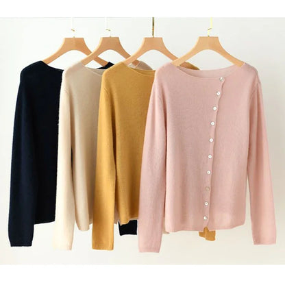 Ladies' Cosy Knitted Cardigan with Button Closure and Wide Neck