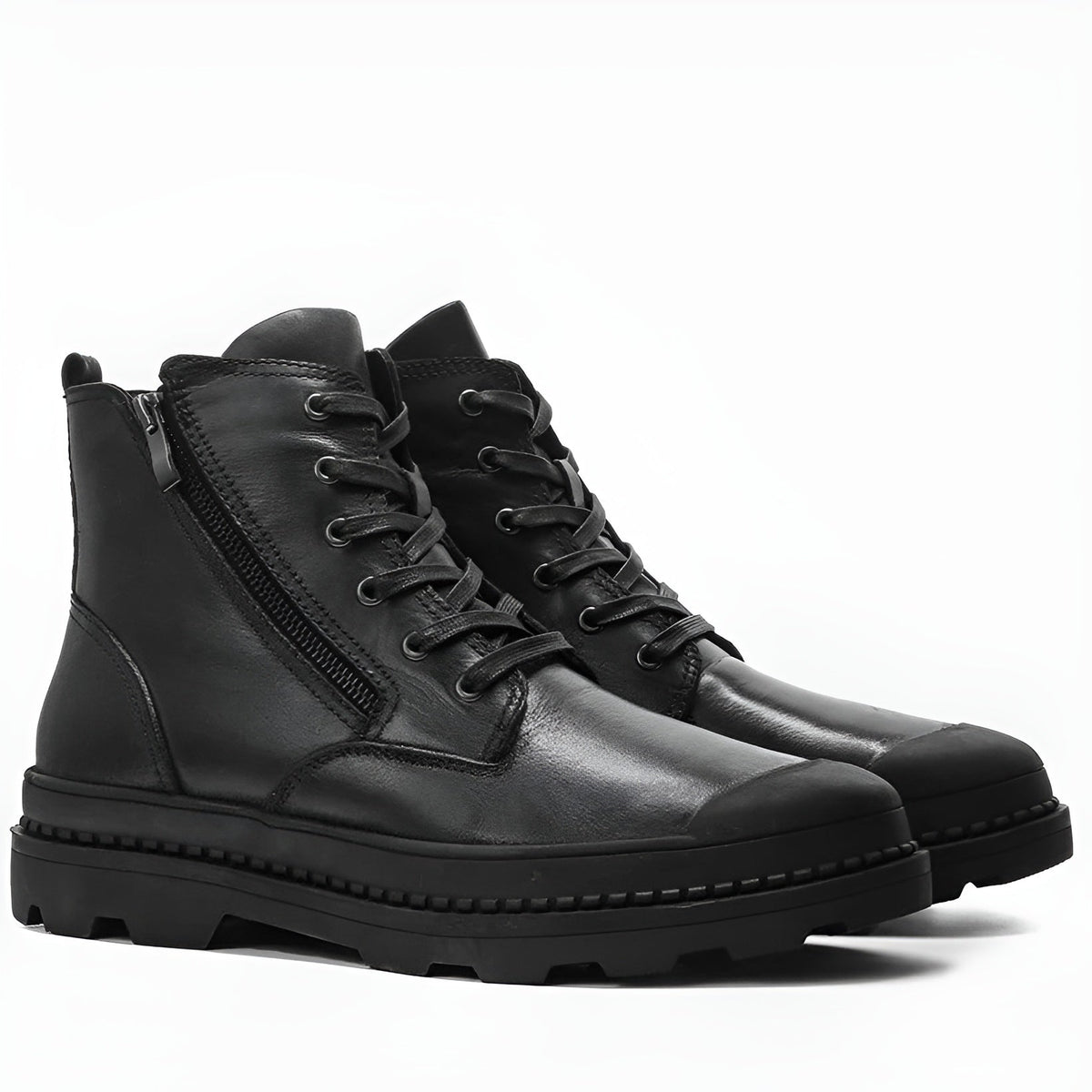 Vintage-Herrenstiefel aus Leder mit Schnürung und Reißverschluss – warm, robust und langlebig