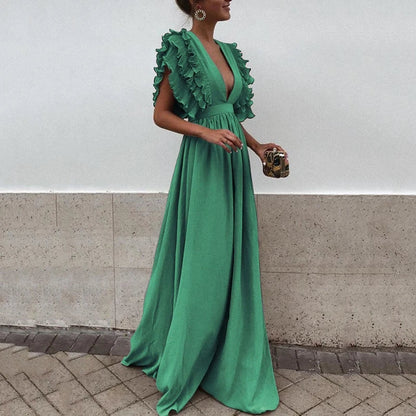 Elegantes Maxi-Abendkleid mit Rüschen - Bernatte