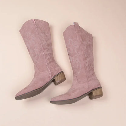 Embroidered Western Cowboy Boots with Low Heel for Women