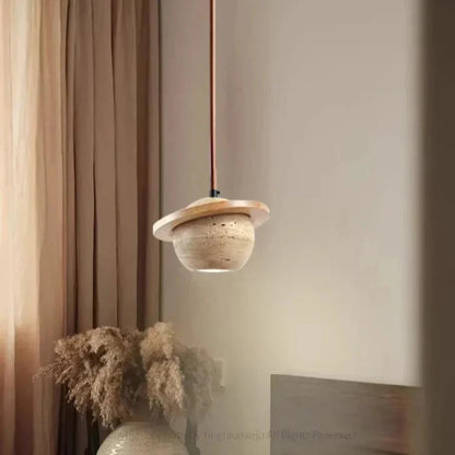 Round Travertine Pendant Lamp – Natural Elegance with LED