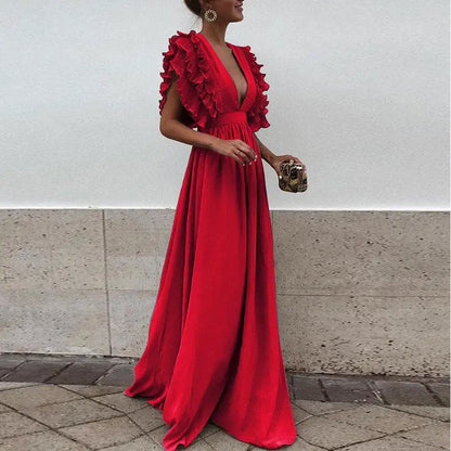Elegantes Maxi-Abendkleid mit Rüschen - Bernatte