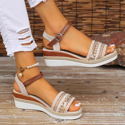 Sandalias de cuña estilo bohemio para mujer