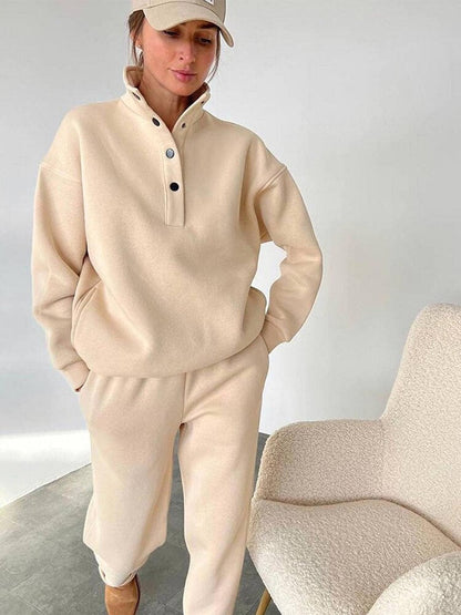 Ladies' Cosy Fleece Set with Stand-Up Collar and Press Studs