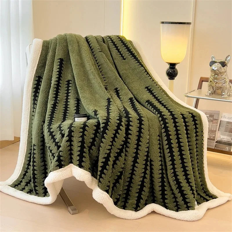Coperta double-face con motivo geometrico e pile sherpa – Morbida, calda e decorativa