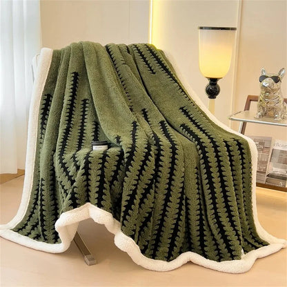 Coperta double-face con motivo geometrico e pile sherpa – Morbida, calda e decorativa