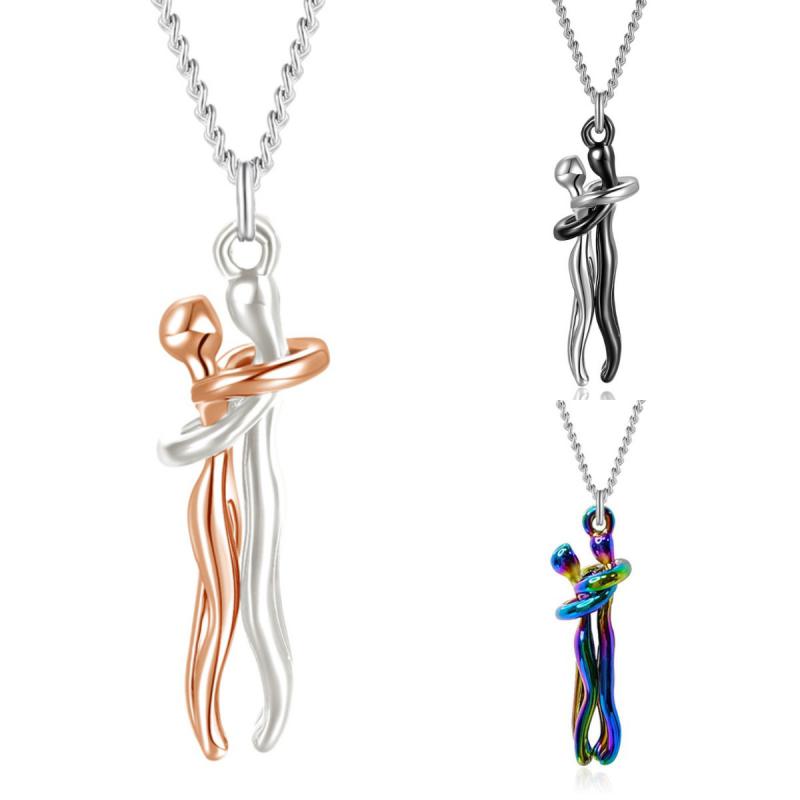Golden Embrace Couple Pendant Necklace