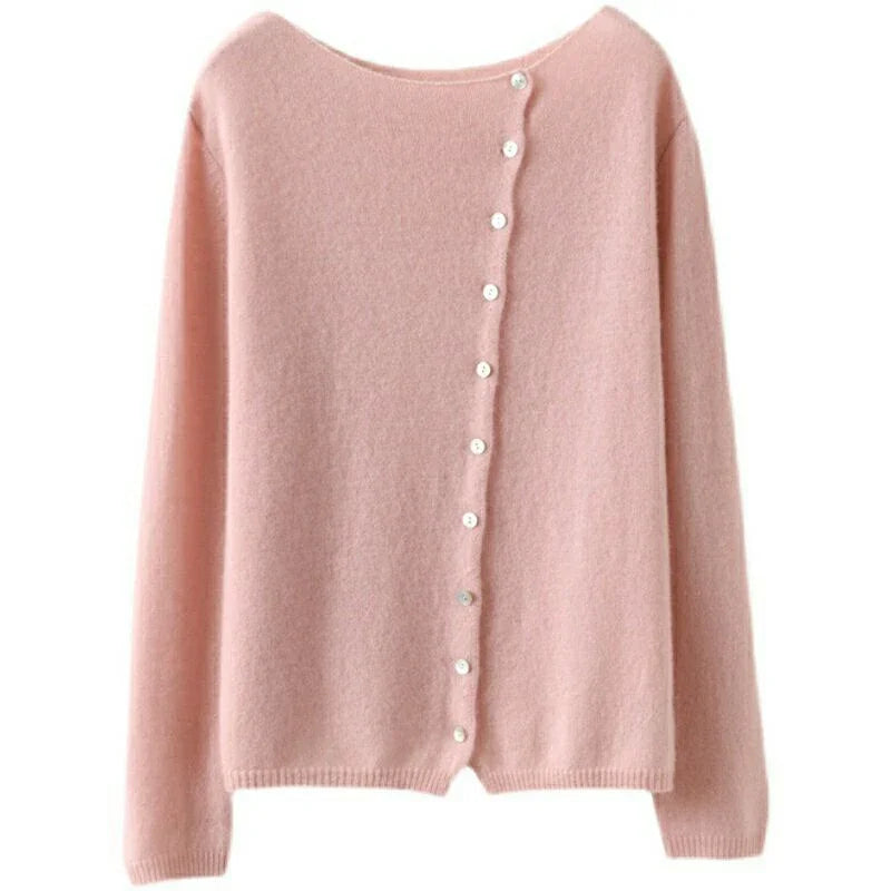 Ladies' Cosy Knitted Cardigan with Button Closure and Wide Neck