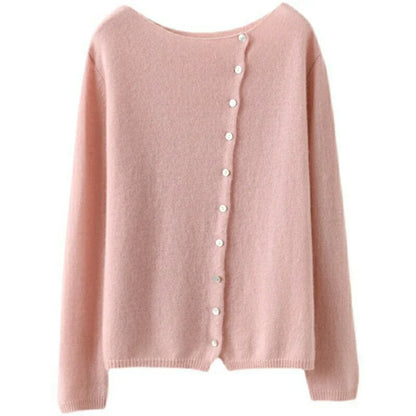Ladies' Cosy Knitted Cardigan with Button Closure and Wide Neck