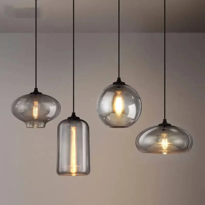 Nordic Loft Pendant Lamp - Stylish Grey Glass Shade