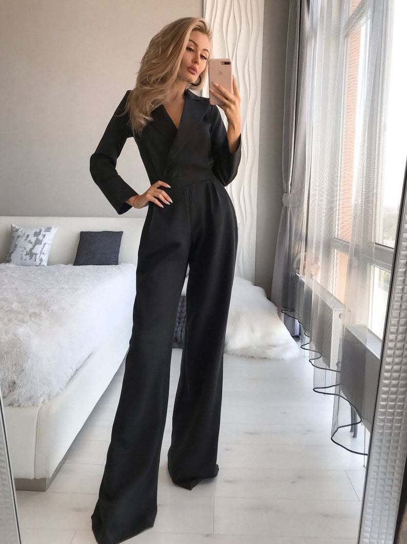 Elegant Wrap With Long Sleeves And Wide Legs Women’s Jumpsuit