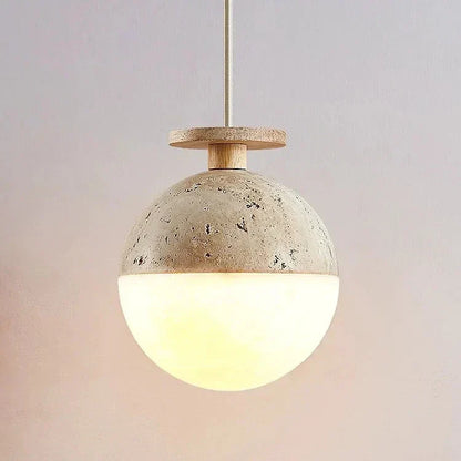 Round Travertine Pendant Light - Modern LED Lighting