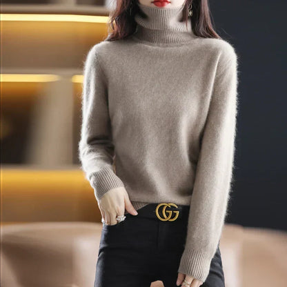 Ladies' Luxe Soft Knitted Roll Neck Jumper with Ribbed Cuffs