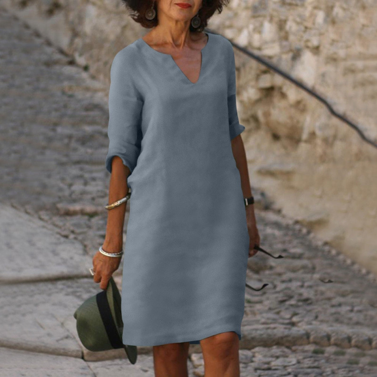 Damen-Sommerkleid mit V-Ausschnitt und gerader Passform