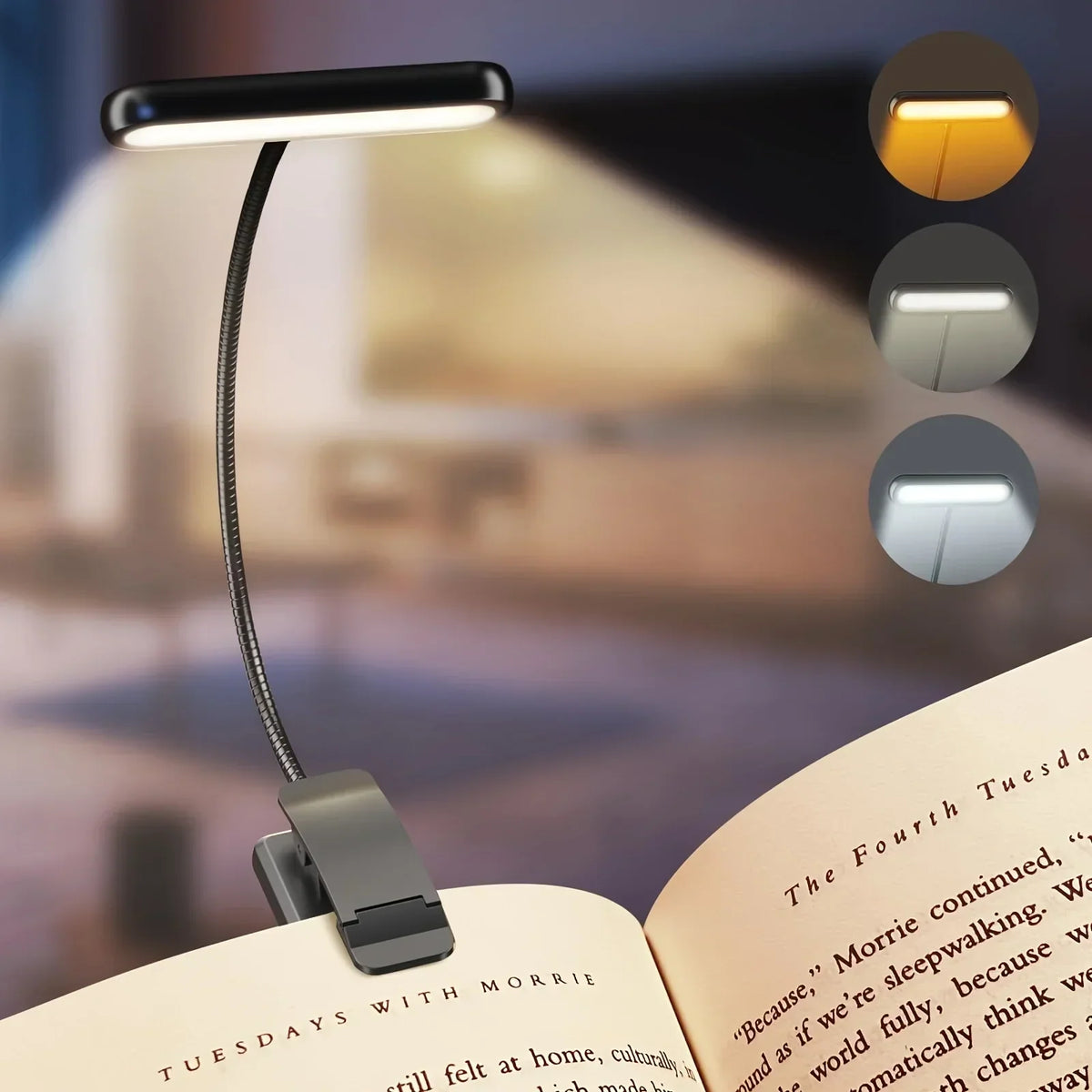 Rechargeable Clip-On Reading Light with Flexible Arm – Adjustable and Eye-Friendly