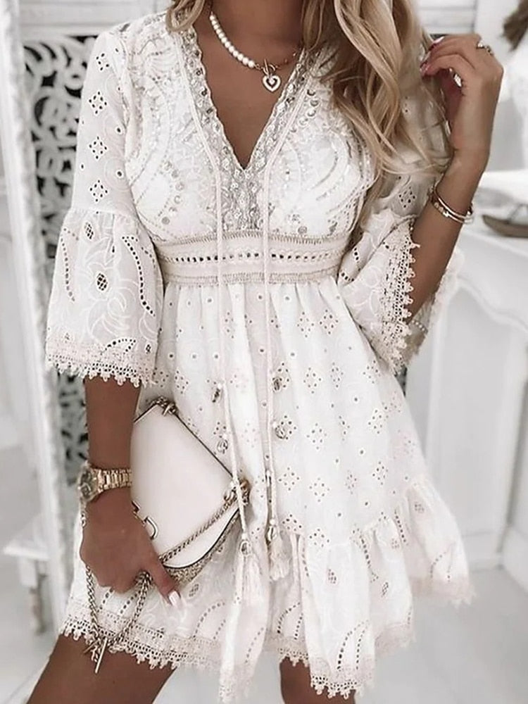 Naiara – Lightweight Boho Summer Dress with Embroidery and Flare Sleeves