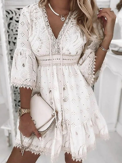 Naiara – Lightweight Boho Summer Dress with Embroidery and Flare Sleeves