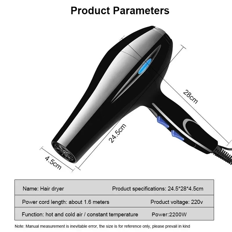 2200W Professional Hair Dryer – Powerful Quick Heating with Warm and Cold Settings