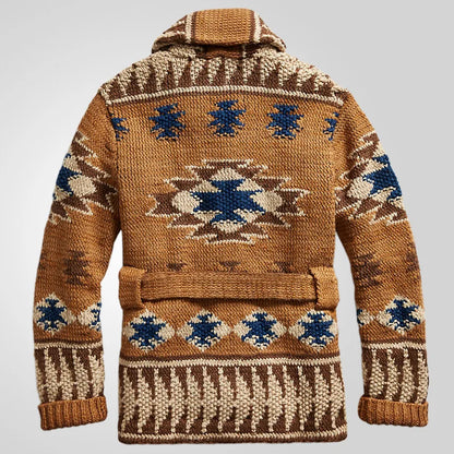 Cardigan lavorato a maglia da uomo con collo a scialle e motivo jacquard – Caldo, comodo ed elegante