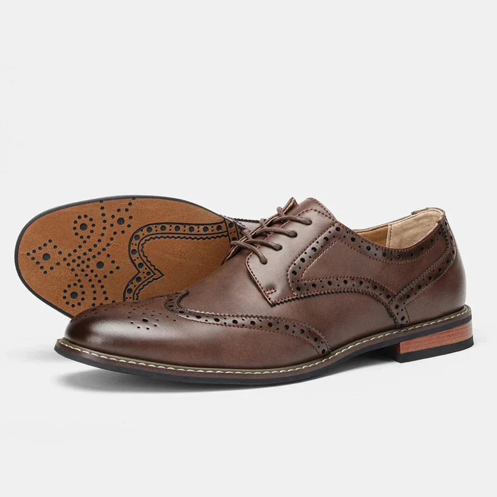 Leather Wingtip Brogue Oxford Lace-Up Shoes