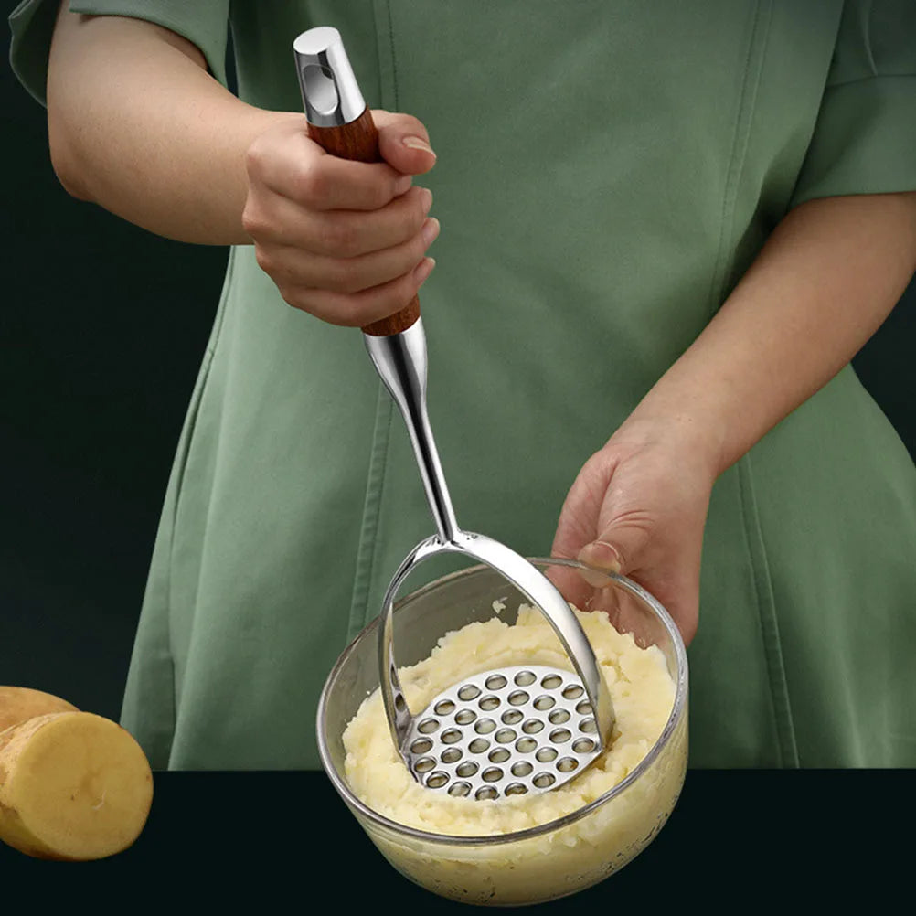 Stainless Steel Potato Masher - Wooden Handles - Durable and Efficient
