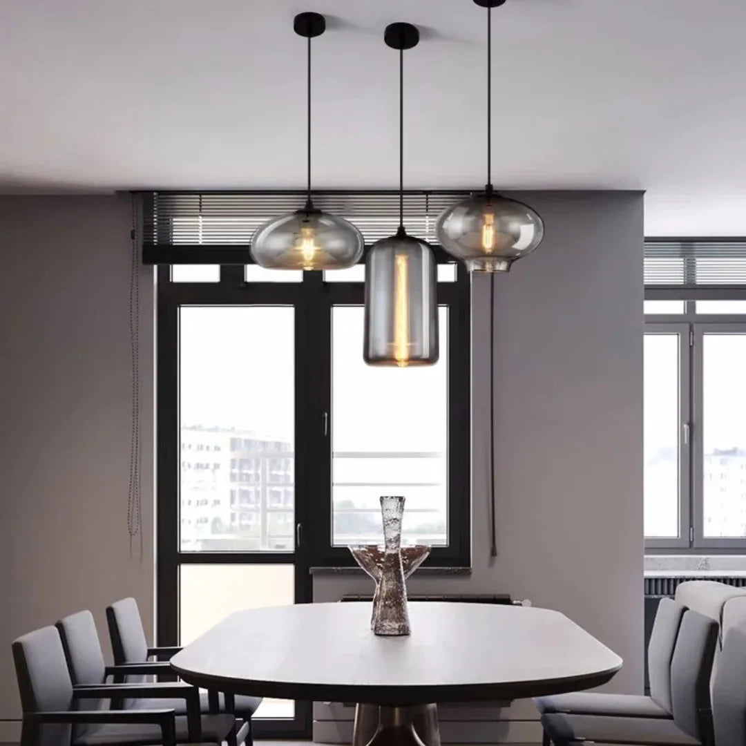 Nordic Loft Pendant Lamp - Stylish Grey Glass Shade